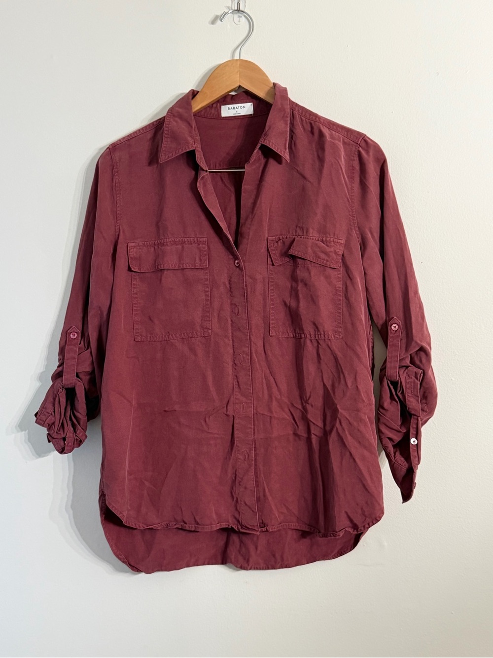 Babaton Maroon Collared Button-Up Shirt